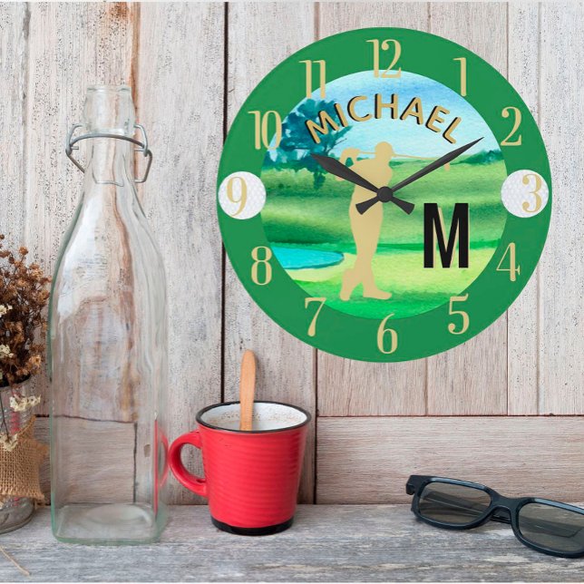 Golfer Golf Course Custom Name 3-D Monogram   Large Clock (Creator Uploaded)
