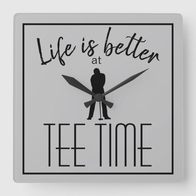 Golfer Golf Course Tee Time Grey Black Square Wall Clock (Front)