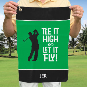 Golfer Golf Funny Sports Monogrammed Green Black Towel