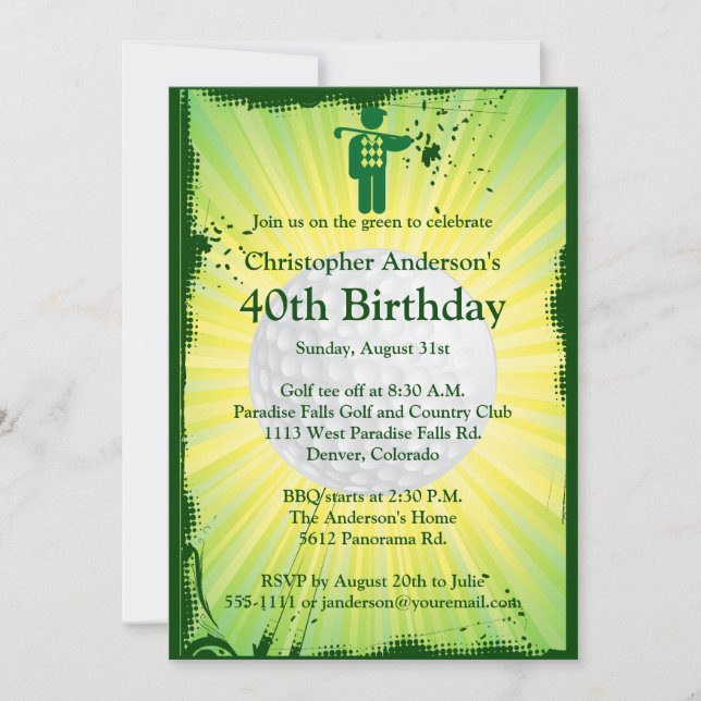 Golfer Golf Golfing 40th Birthday Invitation (Front)