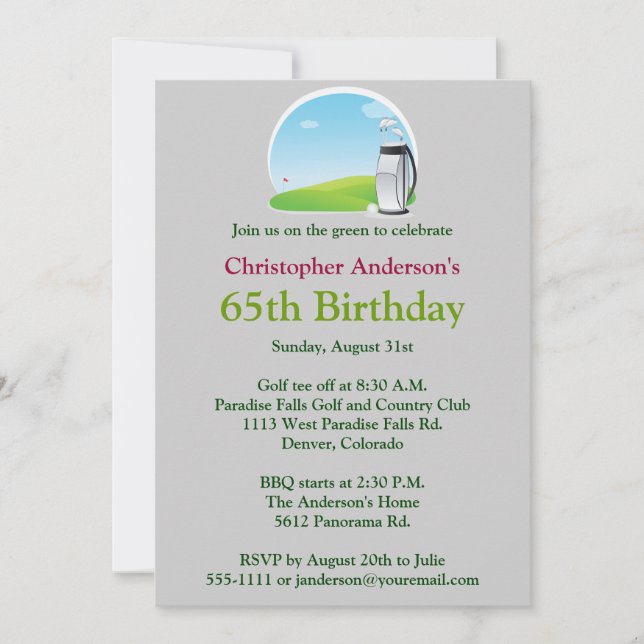 Golfer Golf Golfing 65th Birthday Invitation (Front)