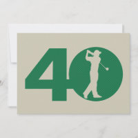 Golfer Golf Green Beige 40th Birthday Invitation