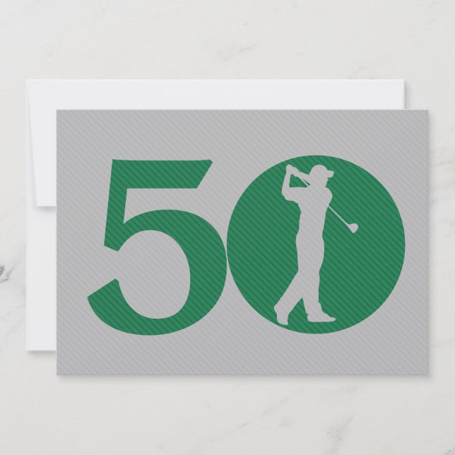 Golfer Golf Green Grey 50th Birthday Invitation (Front)
