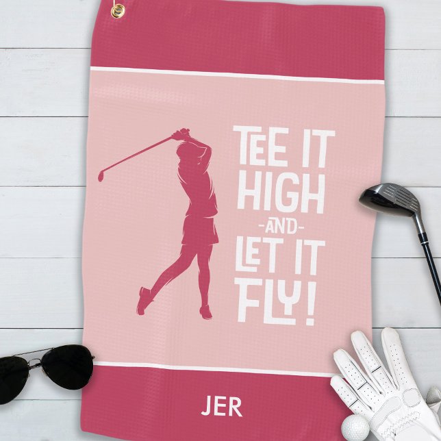 Golfer Golf Humour Funny Sports Modern Magenta Red Golf Towel (Golfer Golf Humor Funny Sports Modern Magenta Red Golf Towel)