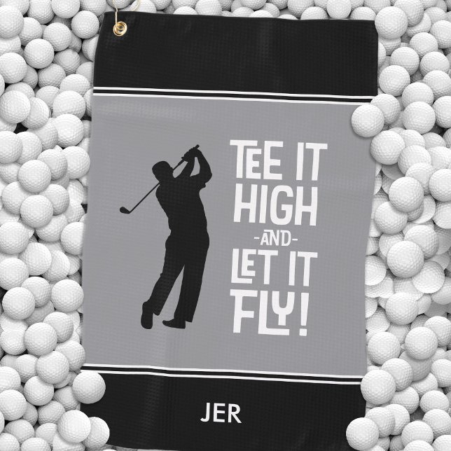 Golfer Golf Humour Funny Sports Monogram Black Gre Golf Towel (Creator Uploaded)