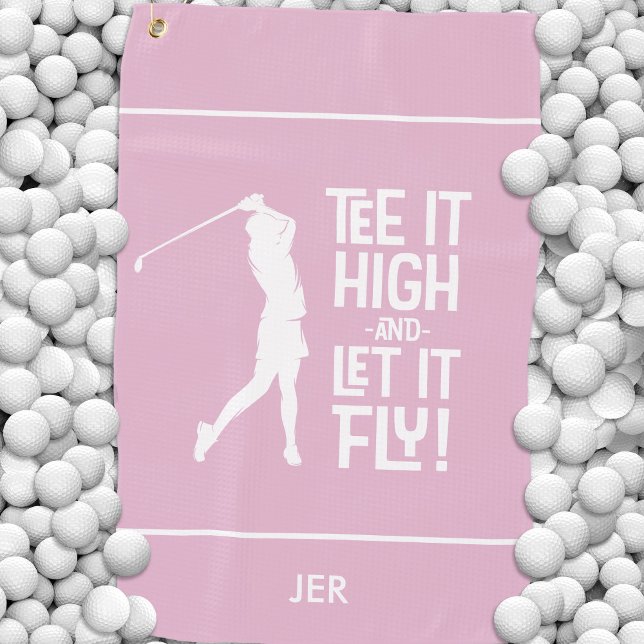 Golfer Golf Humour Funny Sports Monogram Girly Pin Golf Towel (Golfer Golf Humor Funny Sports Monogram Girly Pink Golf Towel)