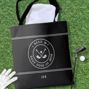 Golfer Golf Iron Humour Funny Modern Black White Tote Bag