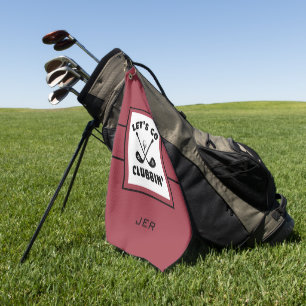 Golfer Golf Modern Monogram Pro Sports Red Black Towel