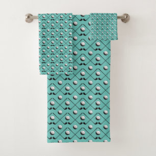 Golfer Golf Pattern Turquoise Pattern Bath Towel Set