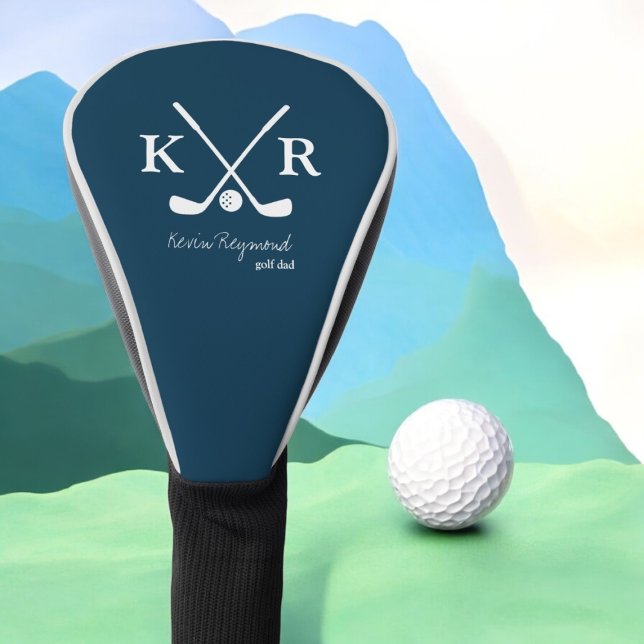Golfer . Golf-Player Classic White Monogram Blue Golf Head Cover (Creator Uploaded)