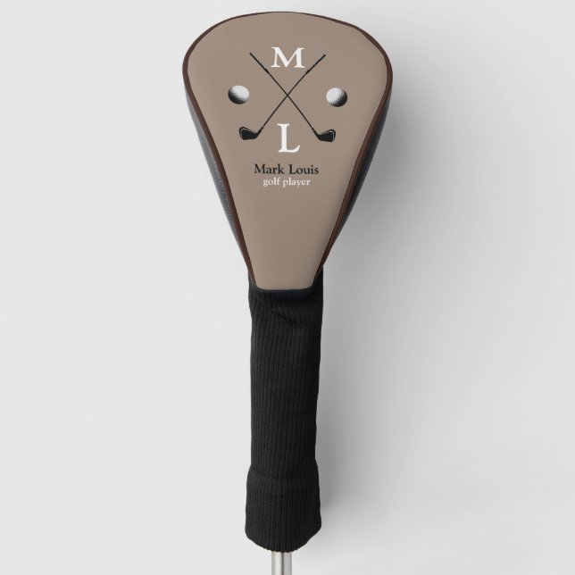 Golfer Golf-Player Name Monogrammed khaki Golf Head Cover (Front)