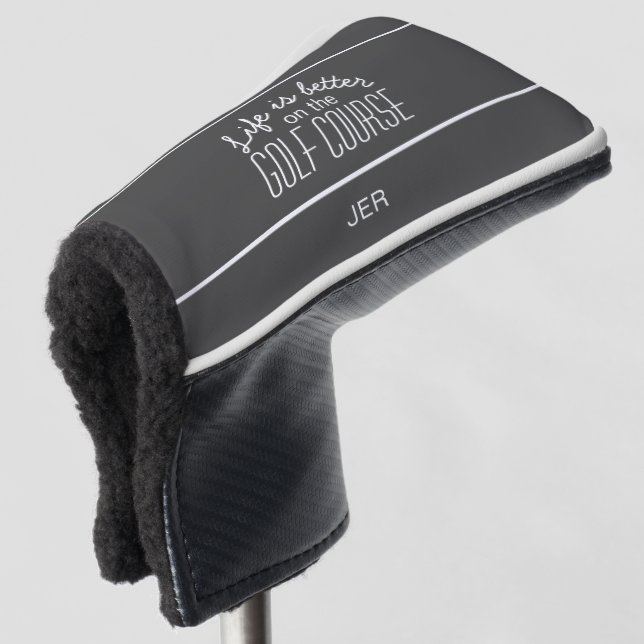 Golfer Golf Quote Monogrammed Equipment Grey  Head Cover (3/4 Front)