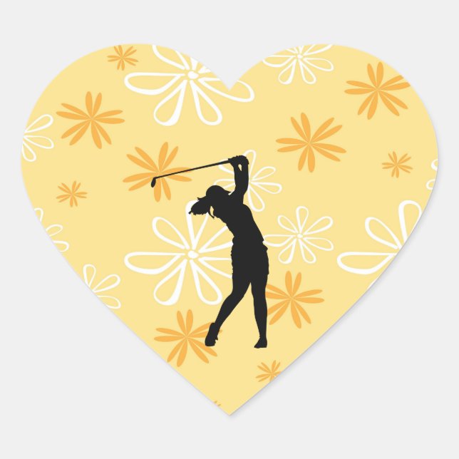 Golfer Golf Sports Person Silhouette   Heart Sticker (Front)