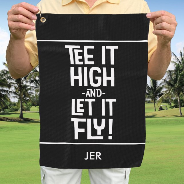 Golfer Golf Tee Humour Funny Sports Monogram Black Golf Towel (Golfer Golf Tee Humor Funny Sports Monogram Black Golf Towel)