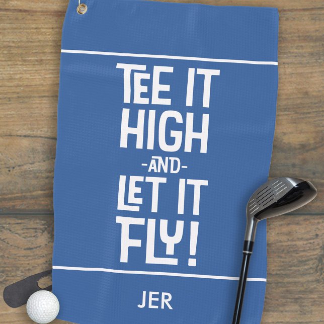 Golfer Golf Tee Humour Funny Sports Monogram Blue Golf Towel (Golfer Golf Tee Humor Funny Sports Monogram Blue Golf Towel)