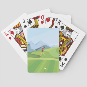 Golfer golfing on green playing cards