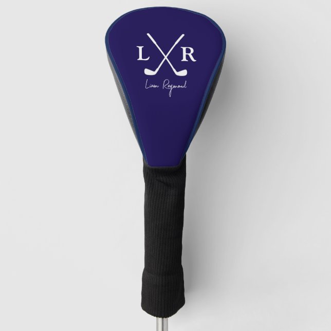 Golfer | golfplayer monogram navy blue golf head cover (Front)