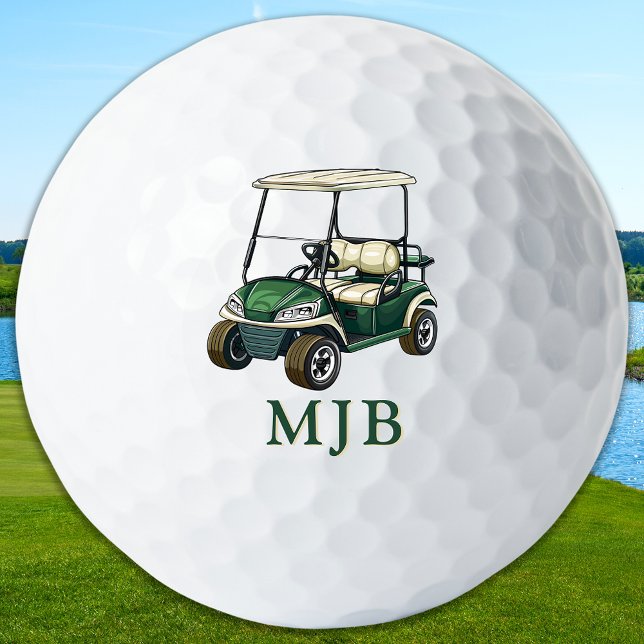 Golfer Green Cart Personalised 3 Initial Monogram Golf Balls (Creator Uploaded)
