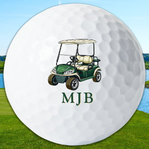 Golfer Green Cart Personalized 3 Initial Monogram Golf Balls