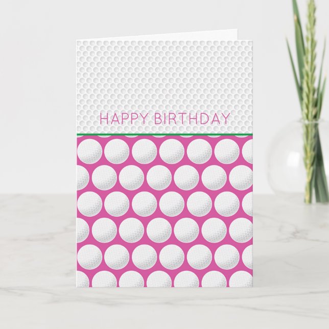 Golfer Happy Birthday Own Message Pink Modern Golf Holiday Card (Front)