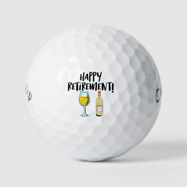 Golfer happy retirement with wine glass and bottle golf balls (Front)