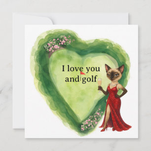 Golfer Happy Valentine’s Day – Glam Siamese Cat  Holiday Card