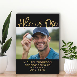 Golfer Hole In One Photo Award Keepsake Black Gold Plaque