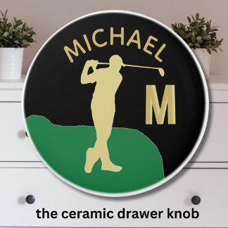 Golfer in Action Two Tone Monogram Ceramic Knob
