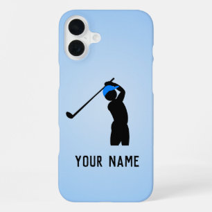 Golfer in Cap mid swing - add a name to pale blue iPhone 16 Plus Case