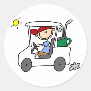 Golfer in Golf Cart Classic Round Sticker