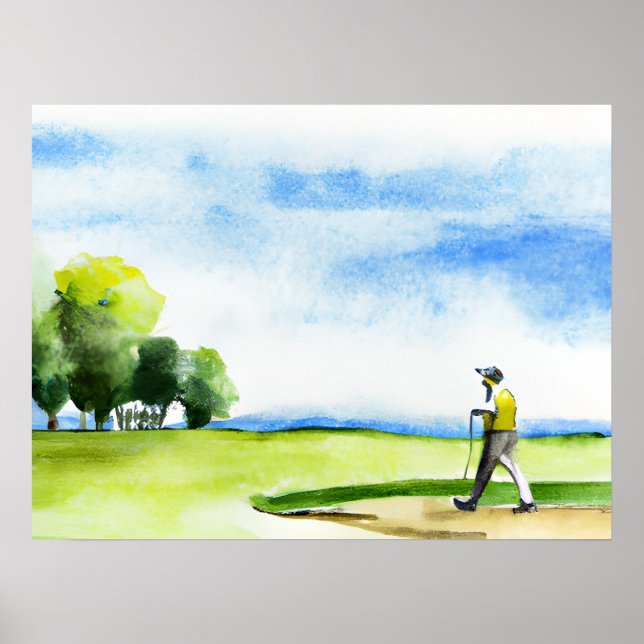 Golfer in golf course watercolor  poster (Front)