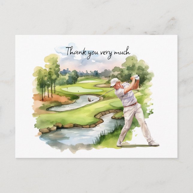 Golfer in golf course watercolor thank you card (Front)