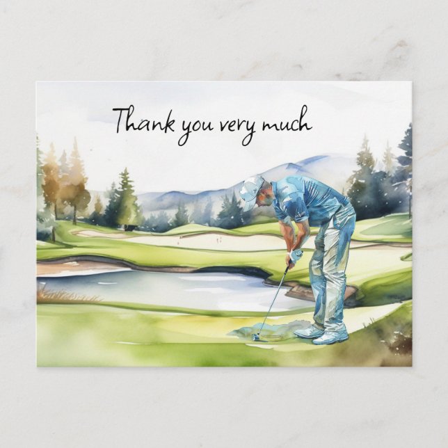 Golfer in golf course watercolor thank you card (Front)