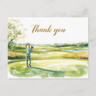 Golfer in golf course watercolor thank you card