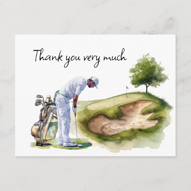 Golfer in golf course watercolor thank you card (Front)