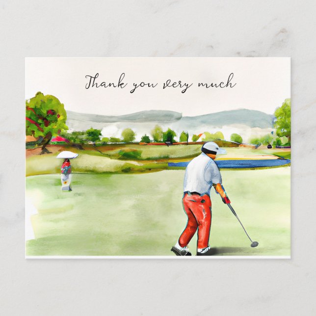 Golfer in golf course watercolor thank you card (Front)