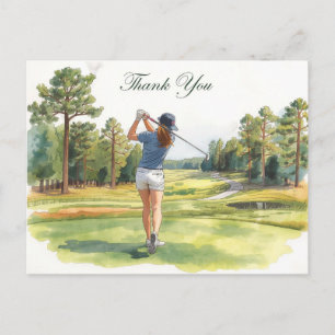 Golfer in golf course watercolor thank you card