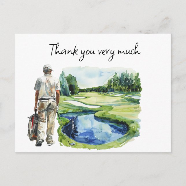 Golfer in golf course watercolor thank you card (Front)
