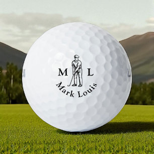 Golfer Initials Black Name Personalized Golf Balls