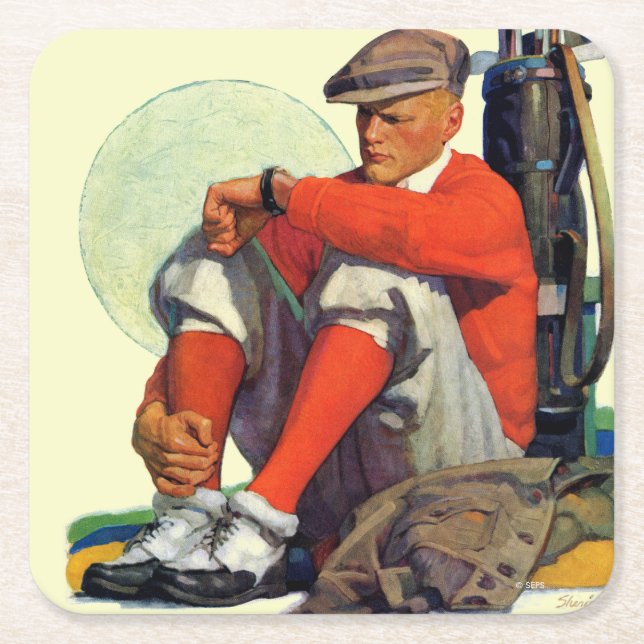 Golfer Kept Waiting Square Paper Coaster (Front)