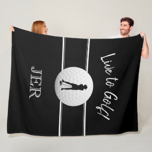 Golfer Ladies Sports Black & White Custom Monogram Fleece Blanket