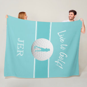 Golfer Ladies Sports Template Teal Monogrammed Fleece Blanket