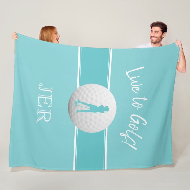 Golfer Ladies Sports Template Teal Monogrammed Fleece Blanket (In Situ)