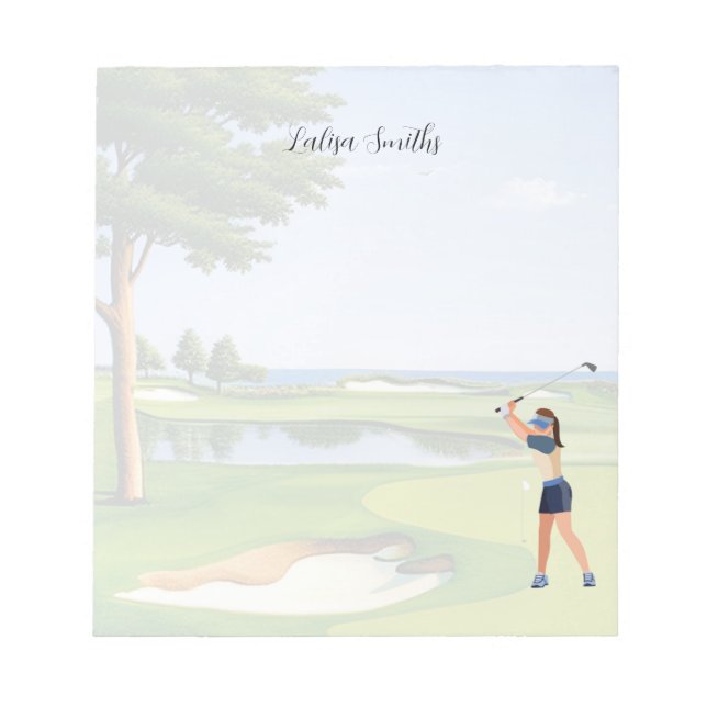 Golfer lady is golfing note pad (Front)