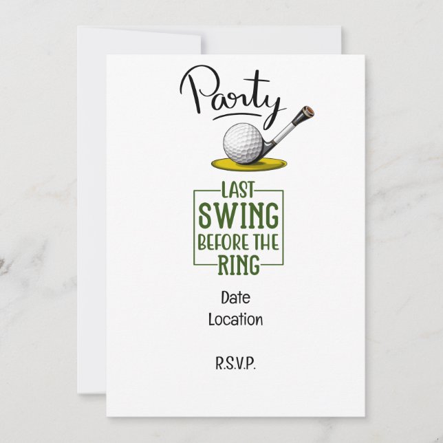 Golfer last swing before the ring Bachelor Party  Invitation (Front)