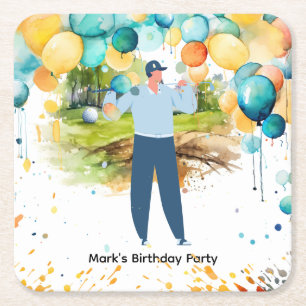 Golfer Let's Par Tee for Party Square Paper Coaster