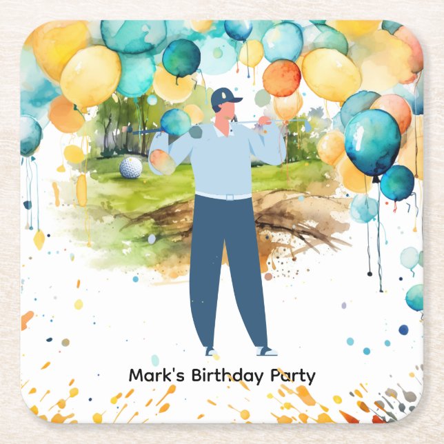 Golfer  Let's Par Tee for Party  Square Paper Coaster (Front)