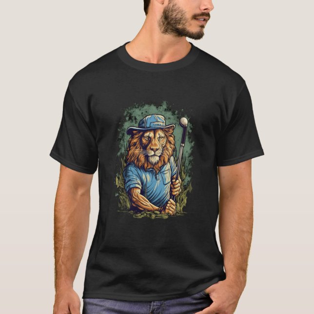 Golfer Lion Golf Club Golf Player Golfing Animal T-Shirt (Front)