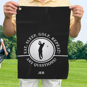 Golfer Male Silhouette Golf Ball Quote Black White Golf Towel