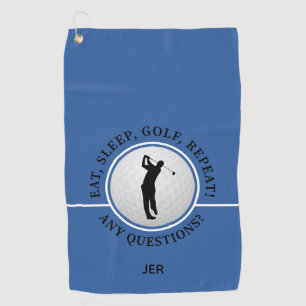Golfer Male Silhouette Golf Ball Quote Blue Black Towel